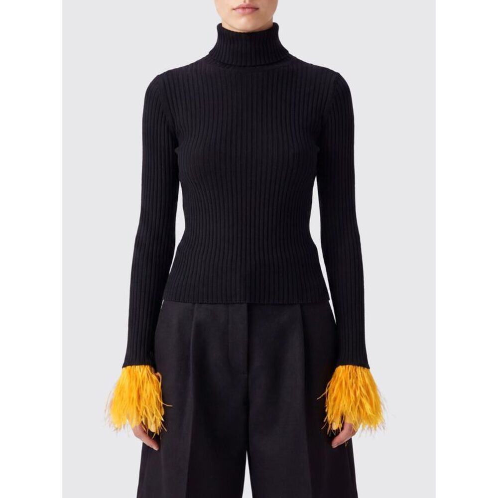 La Doublej Feather-Trimmed Ribbed Cashmere And Silk Turtleneck Jumper